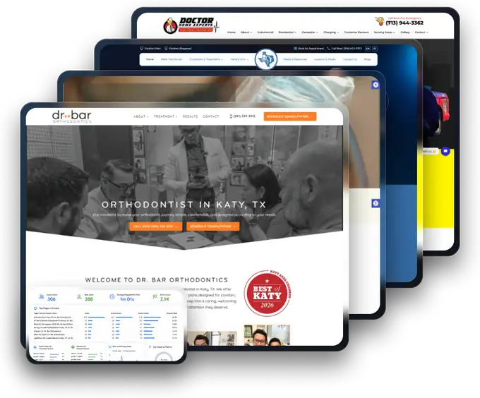 Client websites designed by K Business Solutions Inc., including Dr. Bar Orthodontics in Katy, Texas