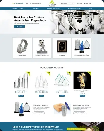 AAA Trophy custom eCommerce store built by K Business Solutions Inc.
