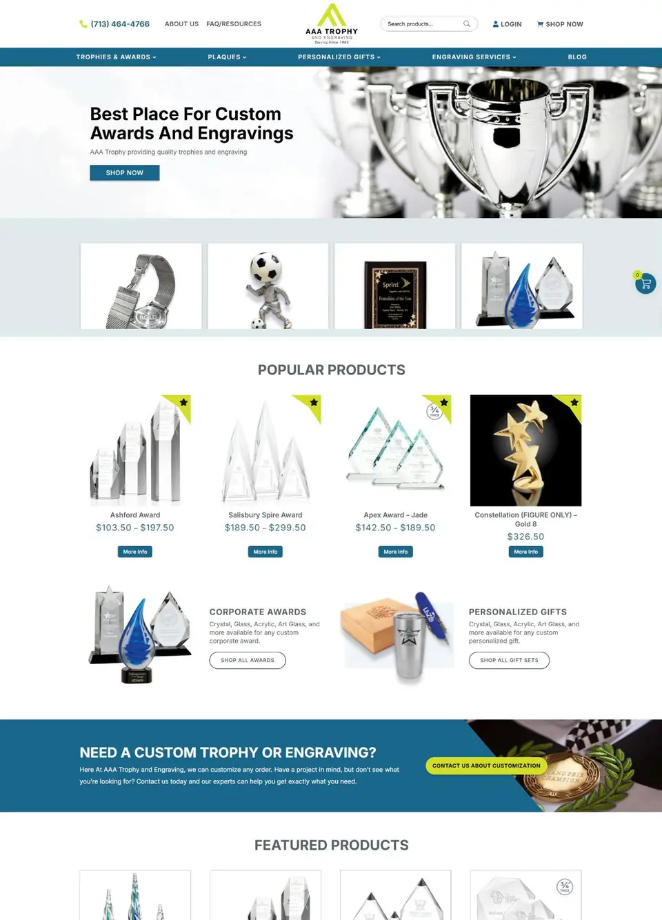 AAA Trophy & Engraving website designed by K Business Solutions Inc.